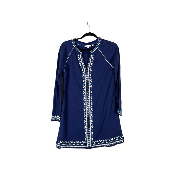 Boden Navy Blue Embroidered Long Sleeve Cotton Tunic Dress Size Small - Picture 2 of 8